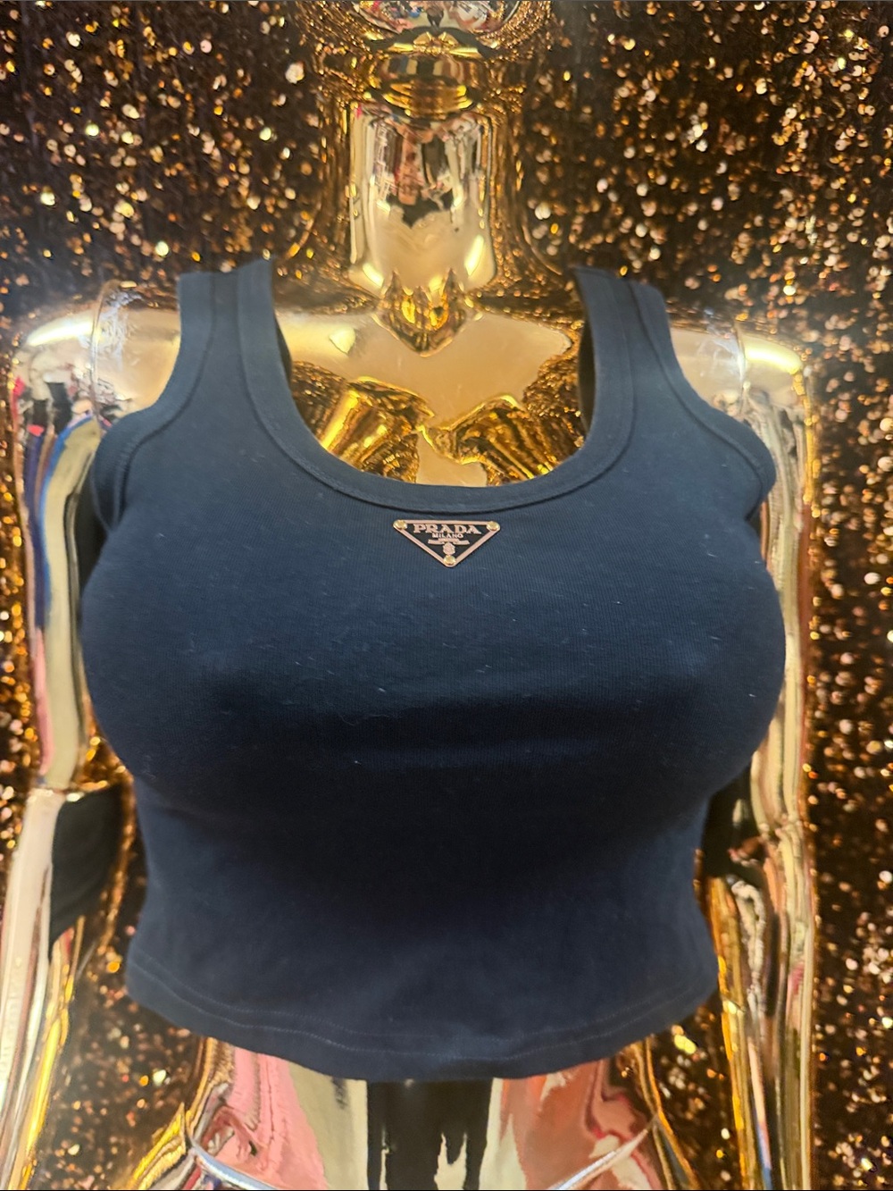 Prada Navy Cropped Logo Tank Top